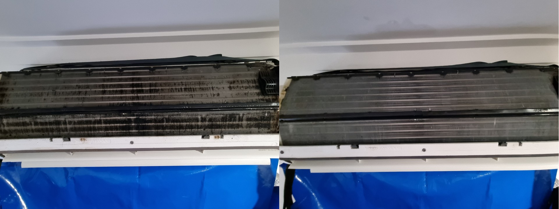 Split-system air conditioner cleaned and reassembled after service